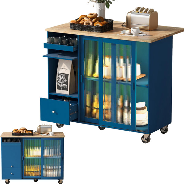 Latitude Run® Large Kitchen Island Cart with an Adjustable Shelf and 2